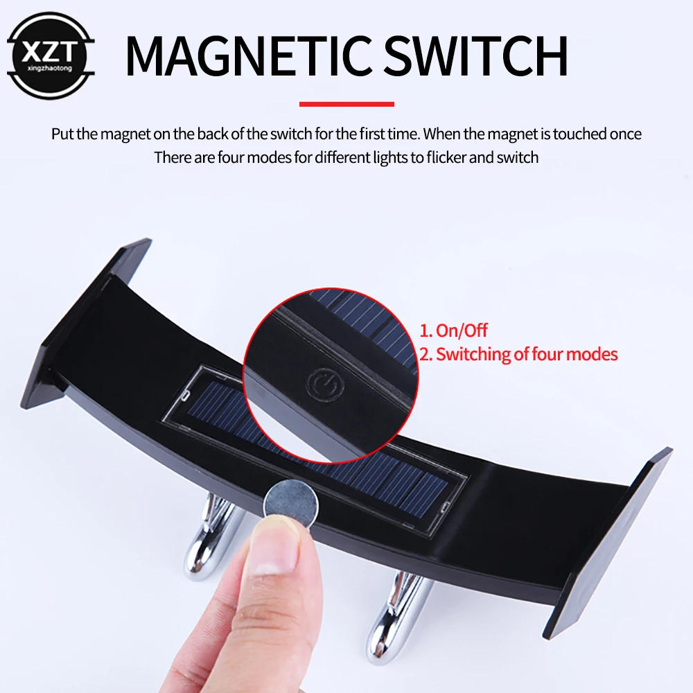 Mini Solar Tail Light Universal LED Car Rear Spoiler Flashing Warning