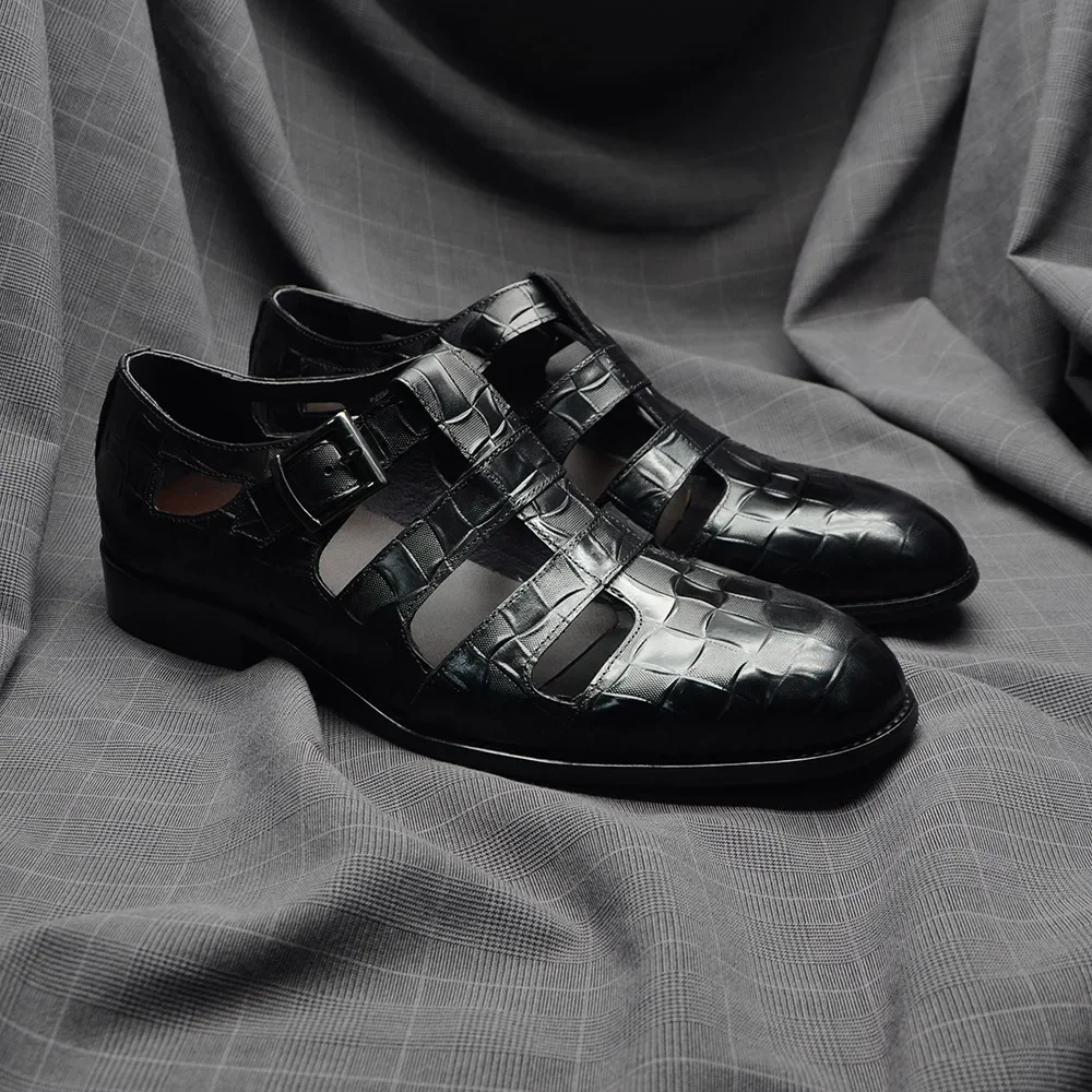 Summer Sandals Leather Sandals Summer Men's Casual Sandals Genuine Leather Fashion Hollow Out Breathable Buckle Strap Business Formal Shoes Middle East Style