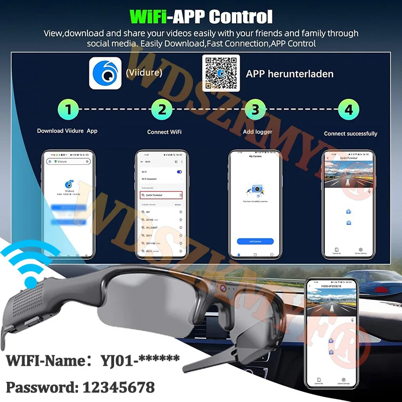 Smart Glasses WIFI APP Camera Outdoor Cycling HD 1080P Polarized Lens Smart Camcorder Security Protection Video Record Camera