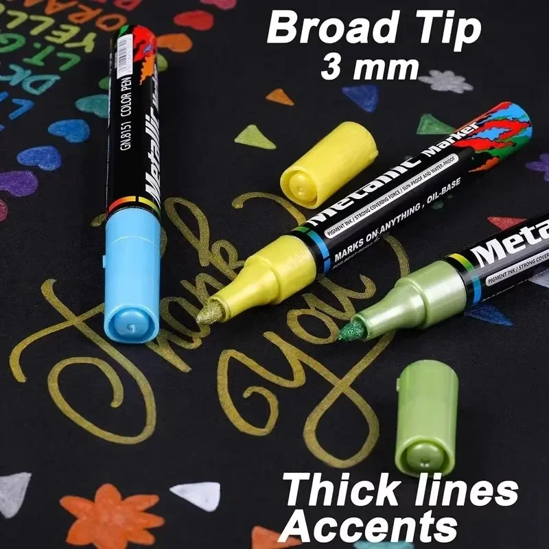 4-15 Colors Metallic Paint Marker Pens for Rock Painting Paper Metallic Color Markers Ceramic Glass Plastic Scrapbooking Art Pen