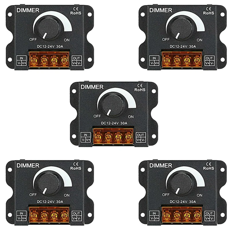 

5X LED Light Adjuster DC 12-24V 30A/No Strobe With Knob Switch LED Light Bar Brightness Adjuster Dimmer