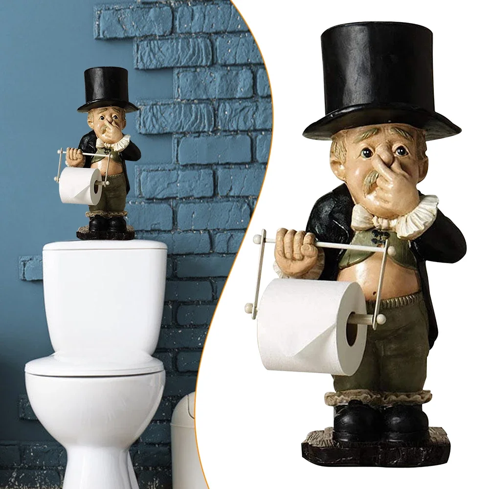 

Creative Spoof Paper Holder Statue Cute Funny Resin Butler Shape Tissue Stand Rack Sculpture Toilet Decoration Resin Ornament