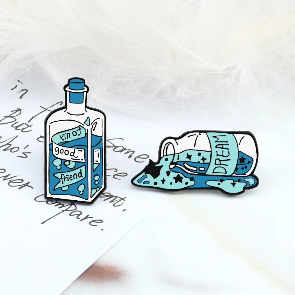 Dream & Secret Drift Bottle Shirt Spille Da Bavero Unisex Blue Ocean Glass Bottles Spilla Smalto Cappello Distintivo Gioielli Regalo Per I Migliori Am