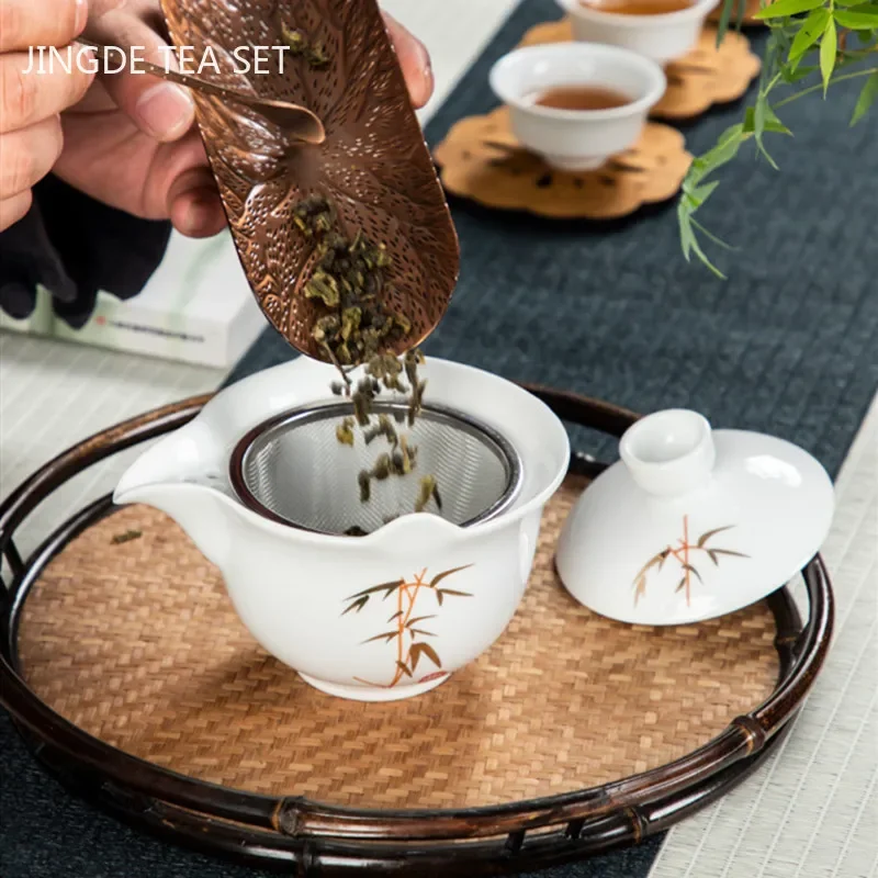 Palace Style Ceramics Tea Tureen Household Classic with Cover Teacup Boutique Handmade Gaiwan Chinese Tea Set Supplies