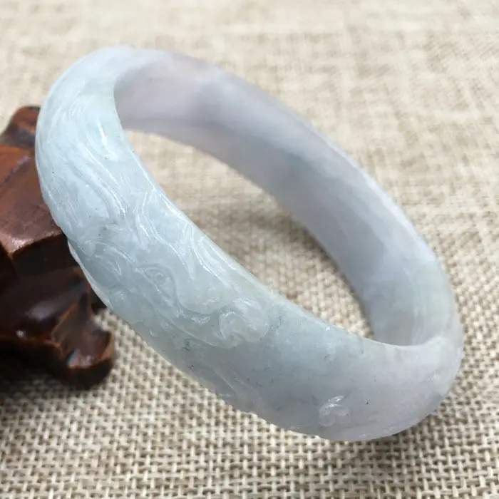 Vintage Chinese Hand-carved Green Jadeite  Gems Bracelet Bangle 59mm