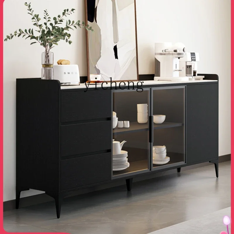 

Z Black Wall-Mounted Sideboard Cabinet Living Room Home Solid Wood Minimalist Multi-Functional Stone Plate Storage Wine Cabinet