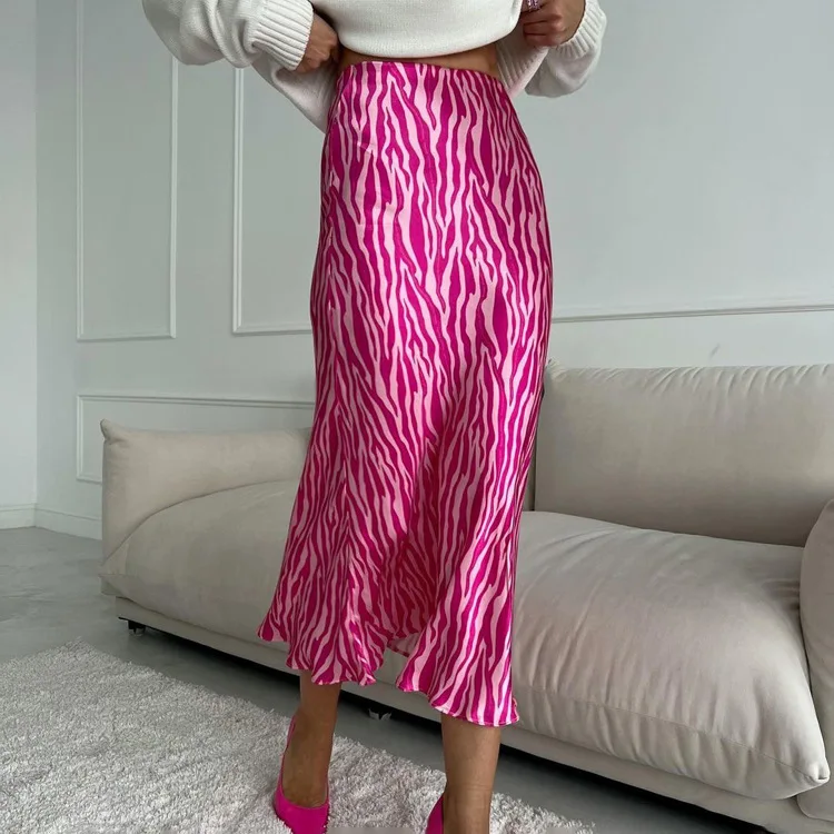 

Summer Ladies Skirt High Waist Printed Pink Vestidos Women Fishtail Style Skirts Elegant Korean Office Work Clothing Fashion