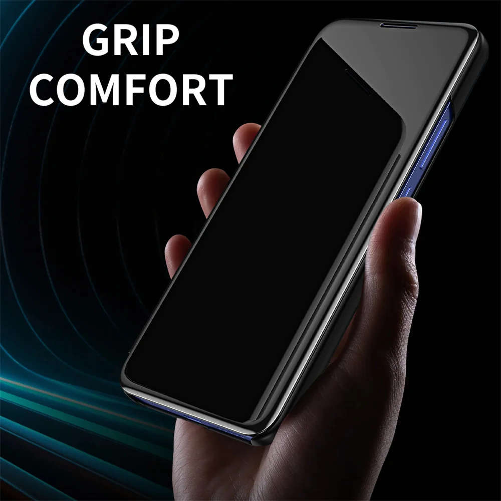 Premium Mirror Flip Leather Phone Case with Shockproof Kickstand Holder Cover