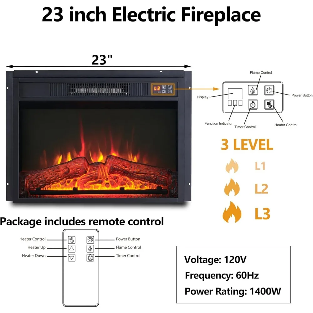 Electric Fireplace with Mantel, Electric Fireplace Heater, TV Stand w/Freestanding Electric Fireplace, Stacked Stone Surround 5