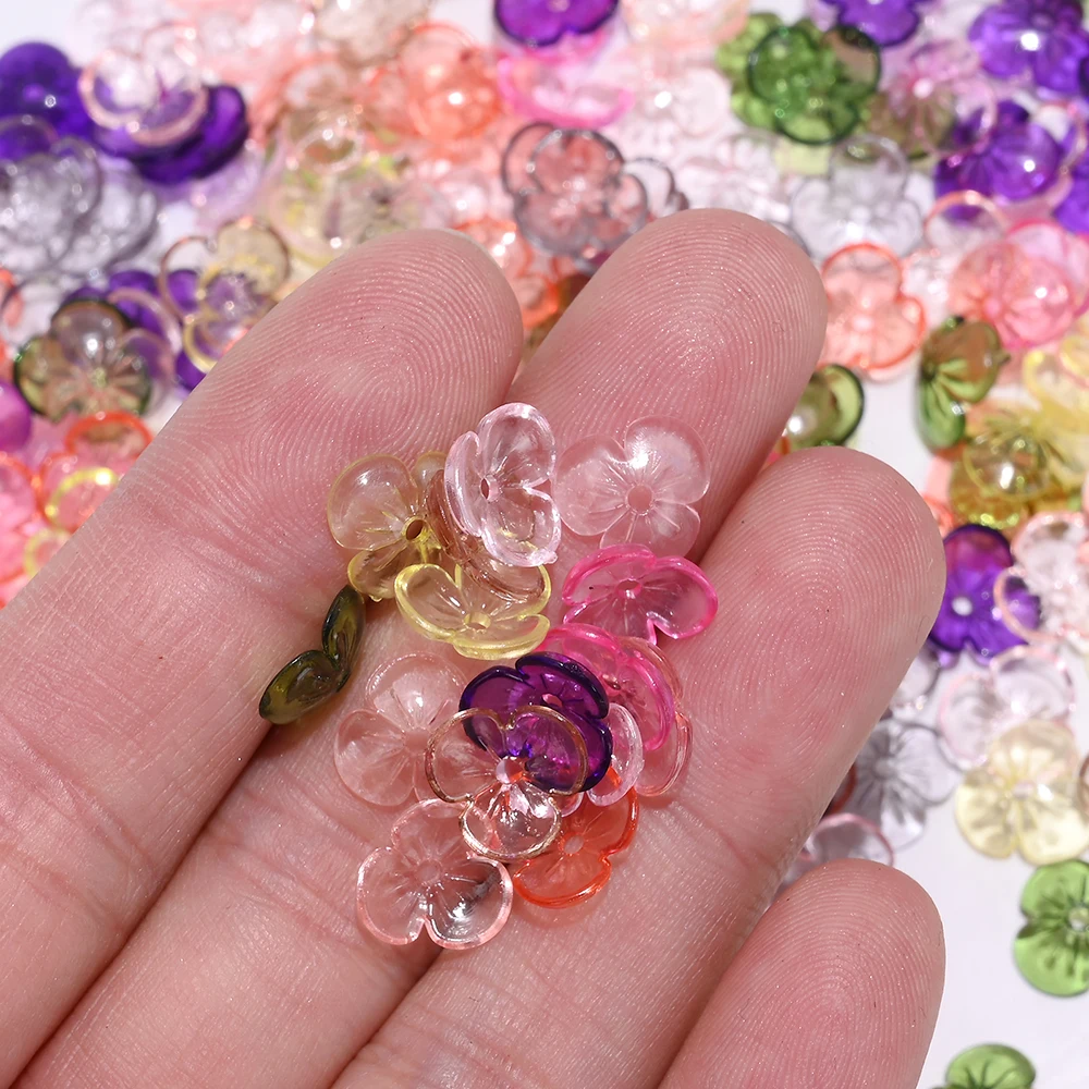 200 Perles Acryliques Vert Transparent En Forme De Feuille Avec Trou, Style Goldstone, Monture Argent Plaqué Or Blanc
