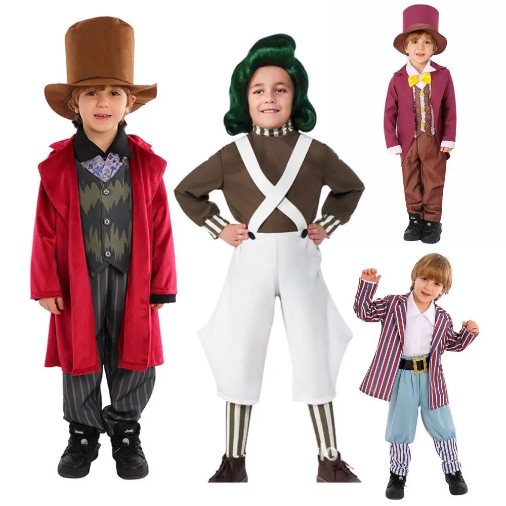 

Kids Children Oompa Cosplay Loompa Fantasia Costume Disguise Kids Jumpsuit Top Pants Outfits Halloween Carnival Suit
