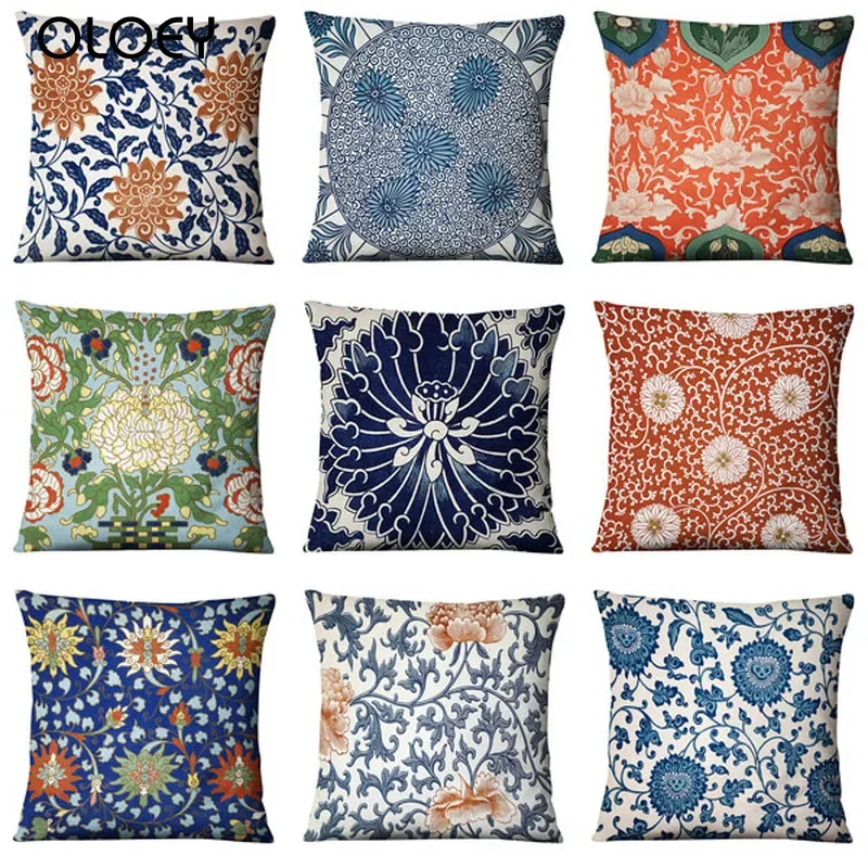 

Vintage Classical Ethnic Ornament Cotton Linen Pillow Case Home Sofa Square Pillowcase Car Cushion Cover Fundas De Cojin 45x45cm