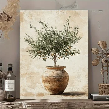 Chic Olive Tree in Vase Canvas Art - Unframed, Waterproof Wall Decor 1