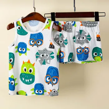 1 to 10 Years Summer Vest Boys Pajamas Sets Animal Cartoon Children's Dinosaur Pyjamas Sleepwear Kids Pijamas Toddler Girls Suit 1