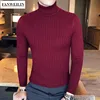 Casual Men Winter High Solid Color Sweater Turtleneck Brand Mens White Sweaters Slim Knitted Fit Pullover Twist Striped Knitwear 3
