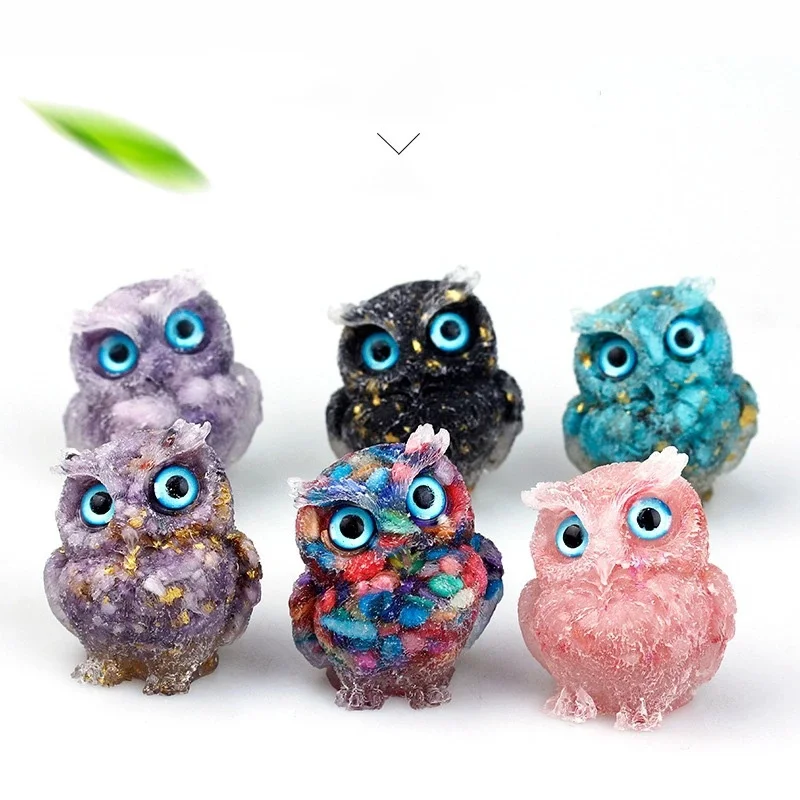 

1PCS Natural Crystal Stone Gravel Owl Animal Crafts Hand Made Small Figurines DIY Resin Table Decor Home Decor Collect Gifts