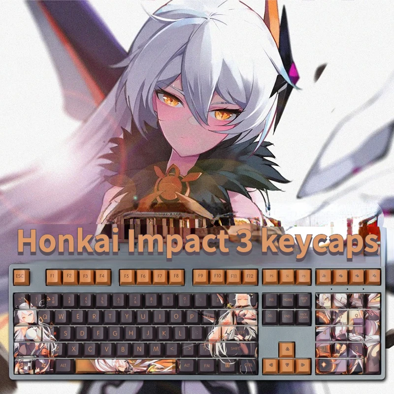 

108 клавиш Honkai Impact 3 игровые клавиши PBT, колпачки для клавиш Cherry Profile для механической клавиатуры 61/87 /104/108 Cherry MX