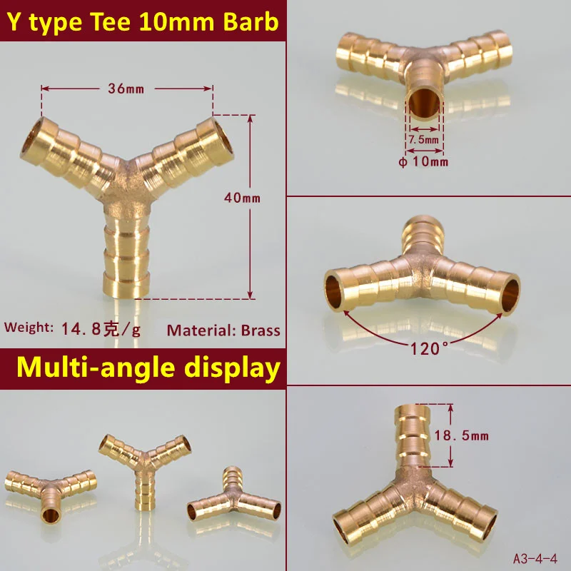 Connecteur En T Laiton 3 Voies Pour Tuyau - Diamètres 4mm 5mm 6mm 8mm 10mm 12mm - Raccord Gaz/Eau