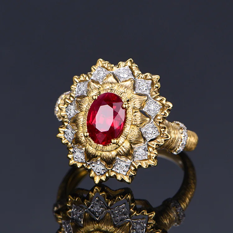 

14K Gold Ruby Ring for Women Fine Anillos De Red Ruby Gemstone Jewelry Anel Females TRENDY Origin Stone 14K Yellow Gold Ring