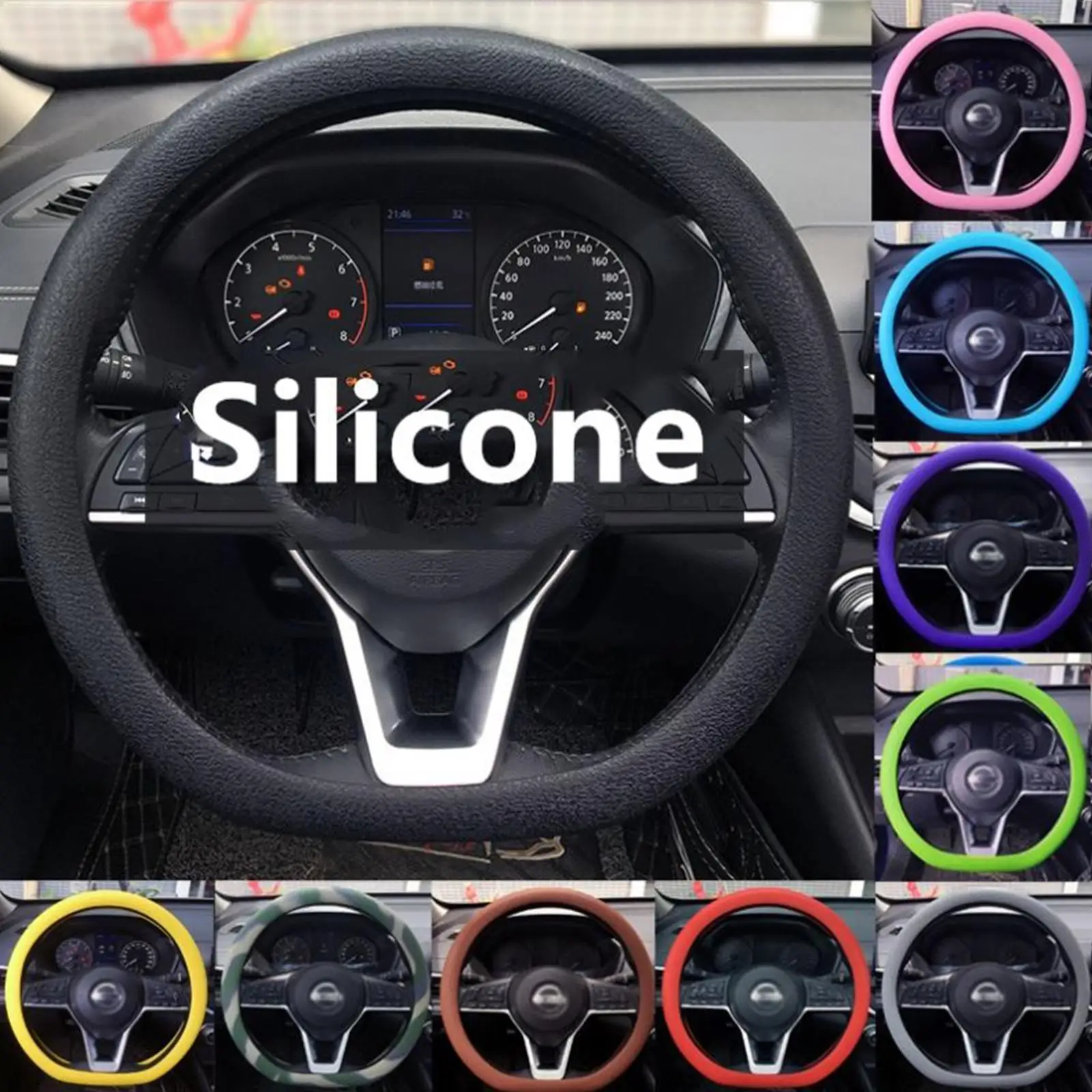 Auto Car Steering Wheel Cover Food Grade Silicone Anti slip for 36 40CM Universal Car Styling