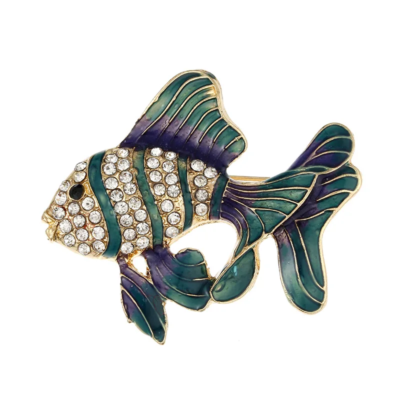 Broche émaillée Poisson Exotique Bleu Et Strass – Bijou Fantaisie Pour Femme, Style Original