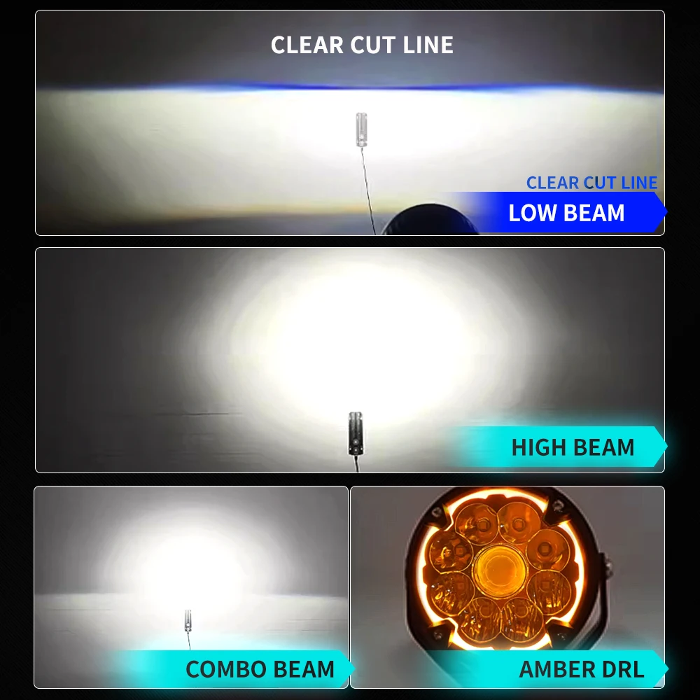 HL 6인치 오토바이 LED 스포트라이트 클리어 컷 라인 콤보 빔 하이 로우 빔 앰버 DRL 보조등 디머 스위치 오프로드용