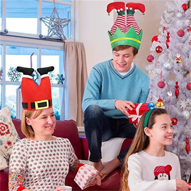 

New Unisex Funny Party Hats Christmas Hats Lono Striped Felt Plush Elf Hat Holiday Theme Hat Christmas Party Spoof Decorations