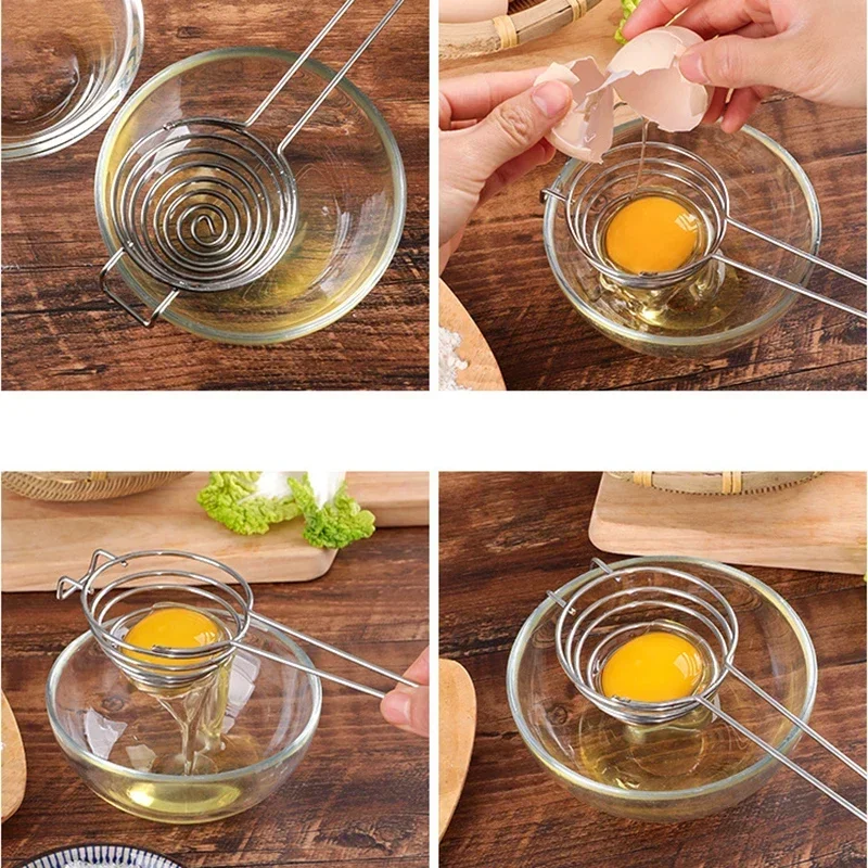 With Long Handle Household Egg Tool Kitchen Accessories Portable Spiral Stainless Steel Egg White Separator Yolk Separator