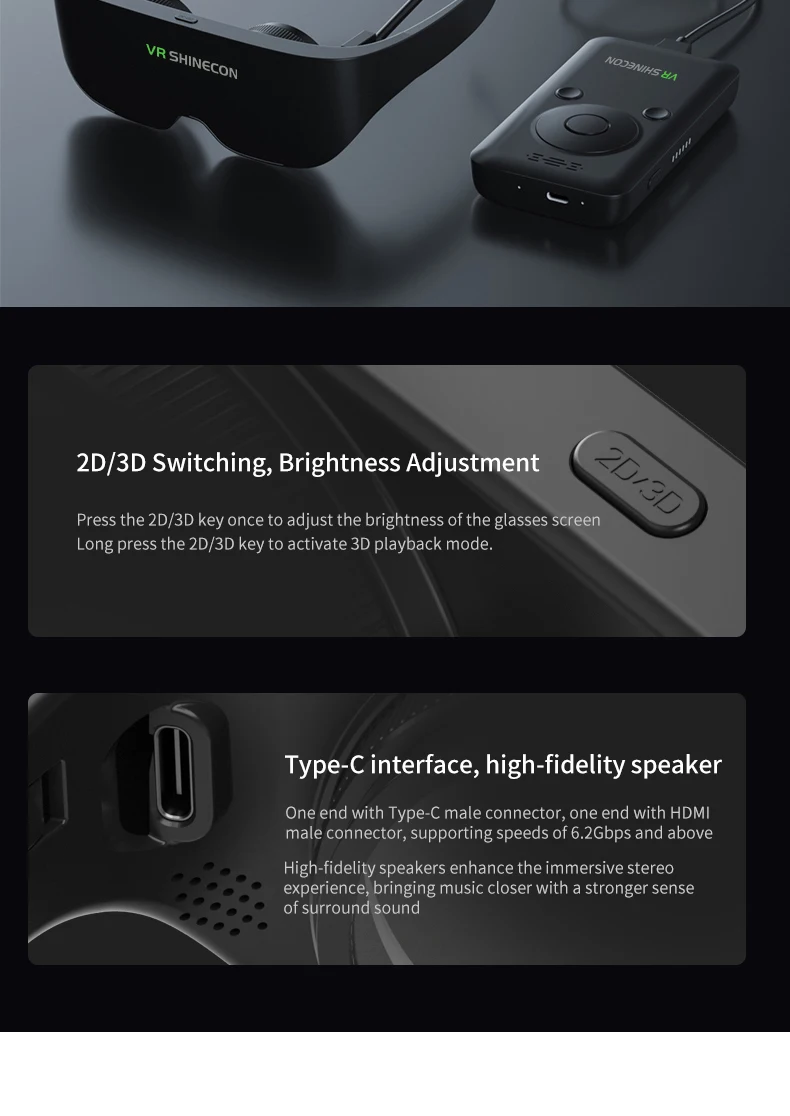 VR SHINECON SC-AI08 Pro XR AR Glasses 3D Smart VR Giant Screen