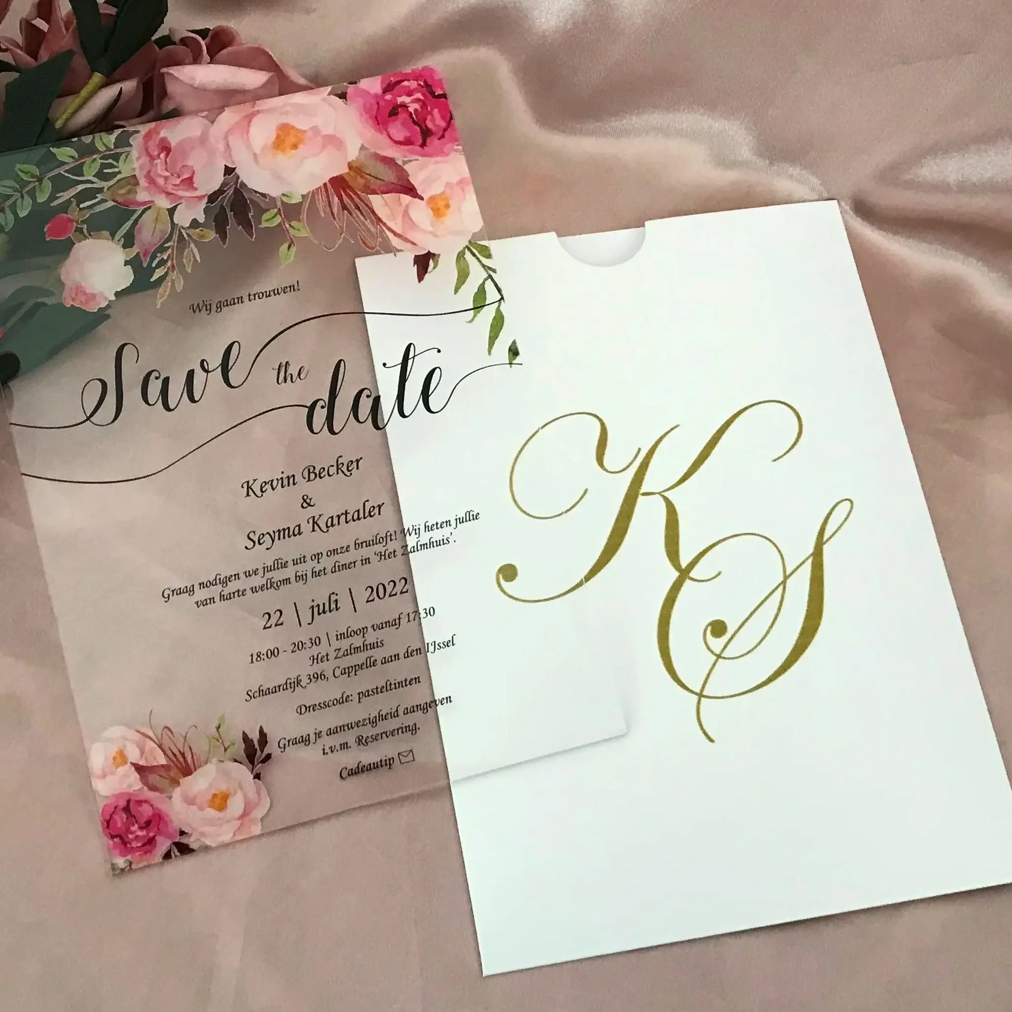 

Custom Acrylic Wedding Invitation,Printed Gold Envelope, Acrylic Menu,Save the date Card,Acrylic Wedding Anniversary Invitation