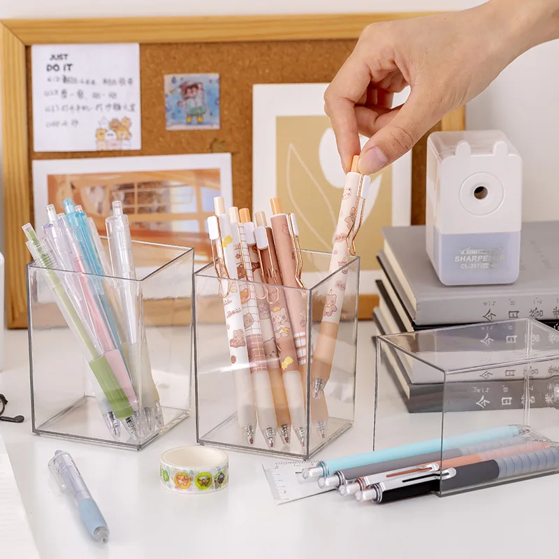 Simple DIY pen holder Large capacity transparent pen holder stationery bucket about modern storage bucket pen holder,pen and brush holder,pencil holder tool