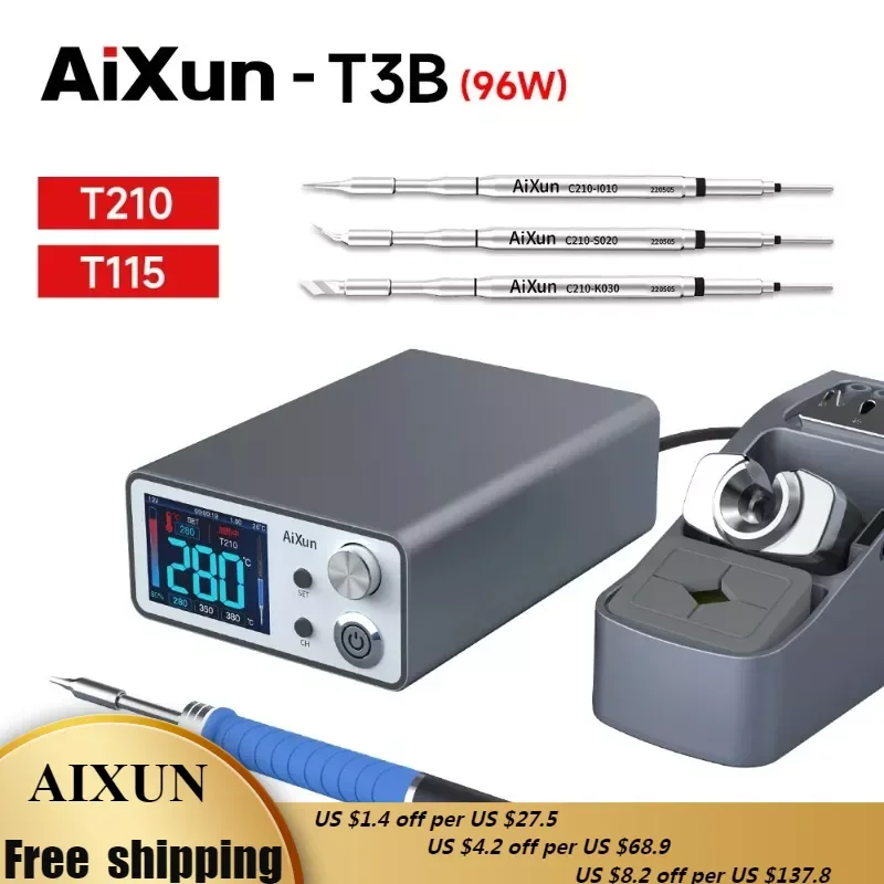 

JCID AIXUN T3B T3A Intelligent Soldering Station With T115/T210 Series Handle Welding Iron Tips Electric Set for SMD BGA Repair