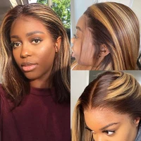 Perruque Bob Lace Closure Wig naturelle, cheveux courts et lisses, pre-plucked, 4x4 HD, 13x4, à reflets, ombré, 4 27 2