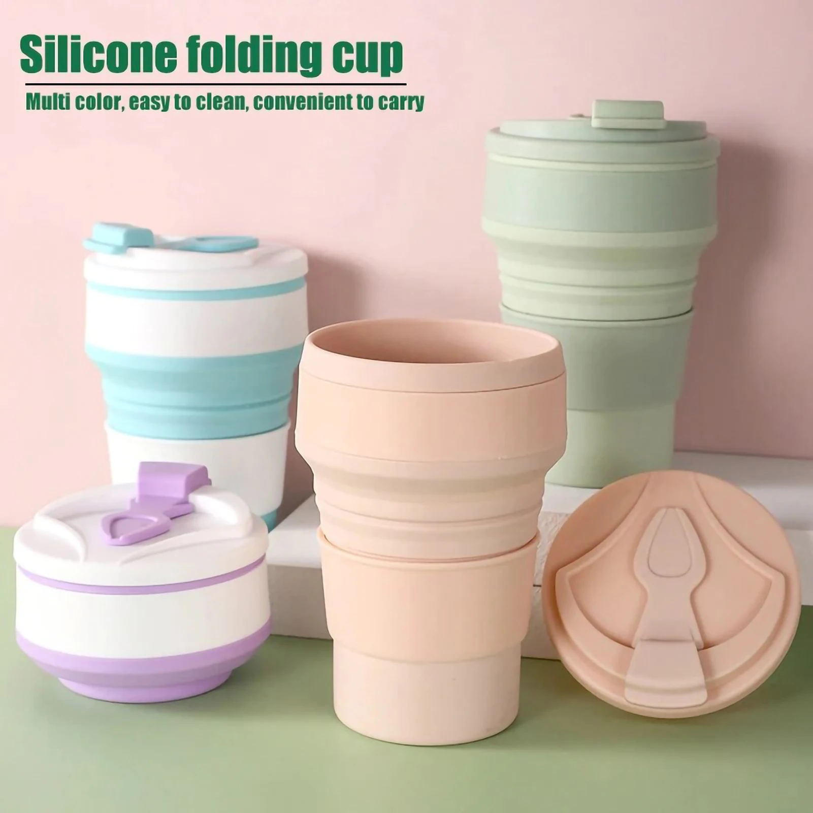 

350/500 ML Folding Cup Retractable Silicone Cups Portable Teacup Outdoor Travel Milk Coffee Cup Telescopic Drinking Mug with Lid