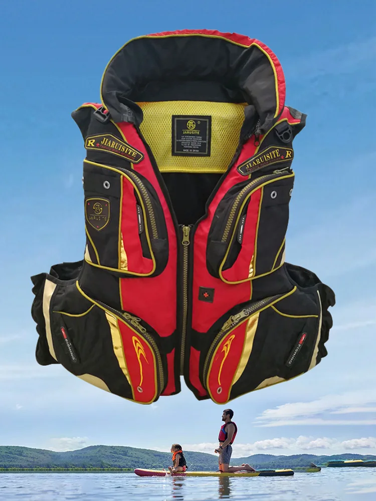 Description Picture 4 of itemProfessional Fishing Life Jackets Brand Life Vest with Detachable EPE Foam 250lbs High Buoyancy Big Pocket Whistle Surf 400D