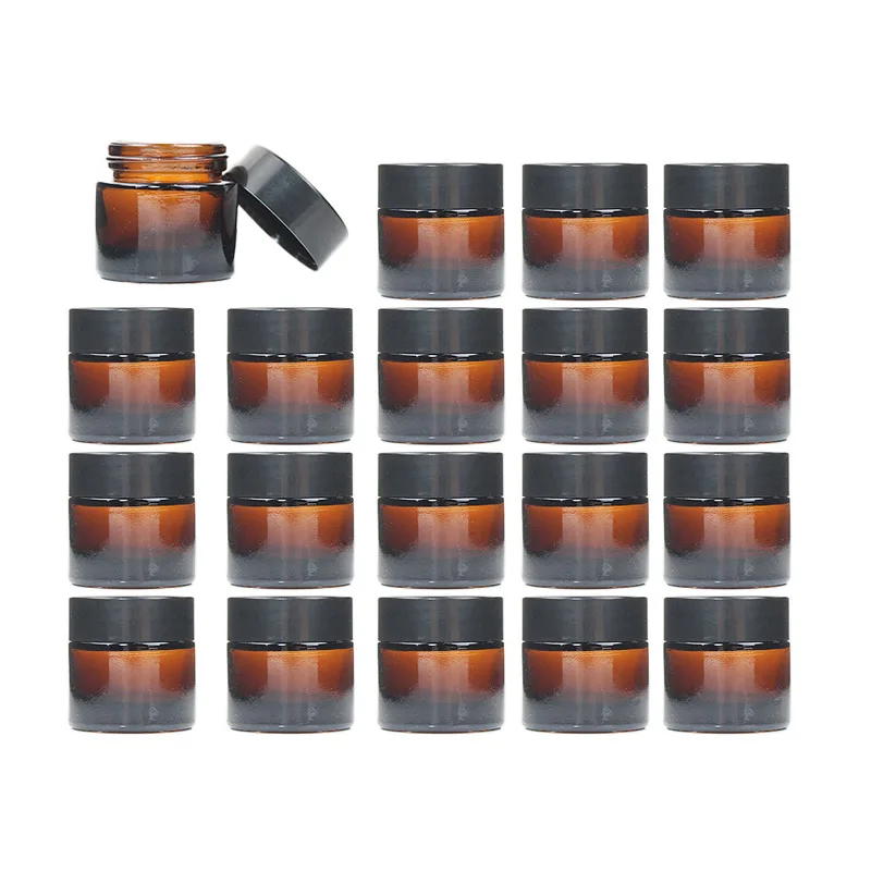 

10pcs 5/10ml Amber Glass Cosmetic Jar Face Cream Bottles Lip Balm Pot Sample Skin Care Pot Makeup Vials Containers Travel Bottle