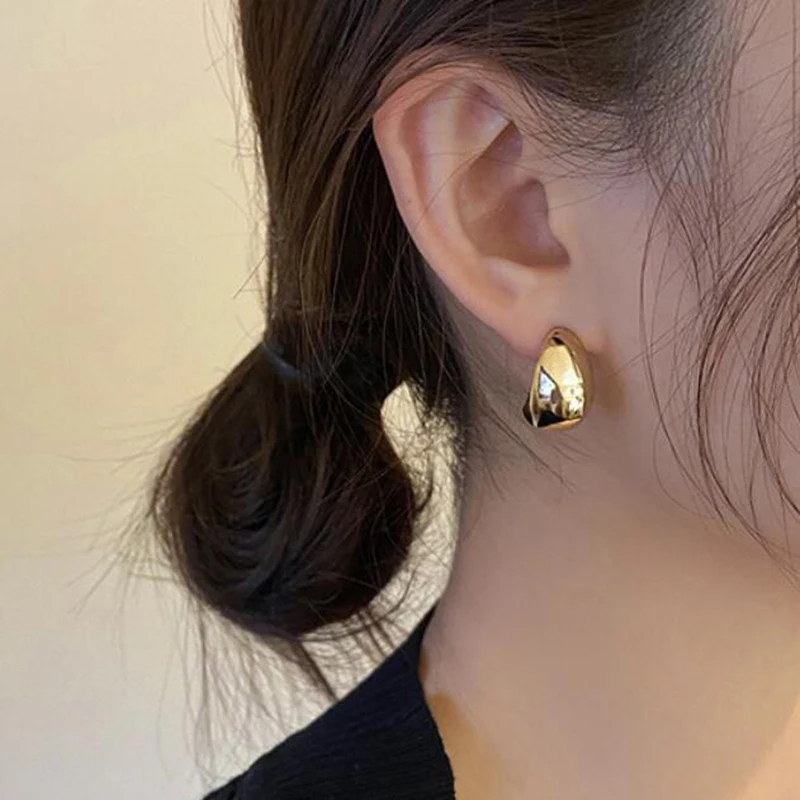 여성용  이어 니들, 청키 골드 스터드 귀걸이, 물방울 컷 아웃, 심플한 광택 귀걸이, 럭셔리 쥬얼리