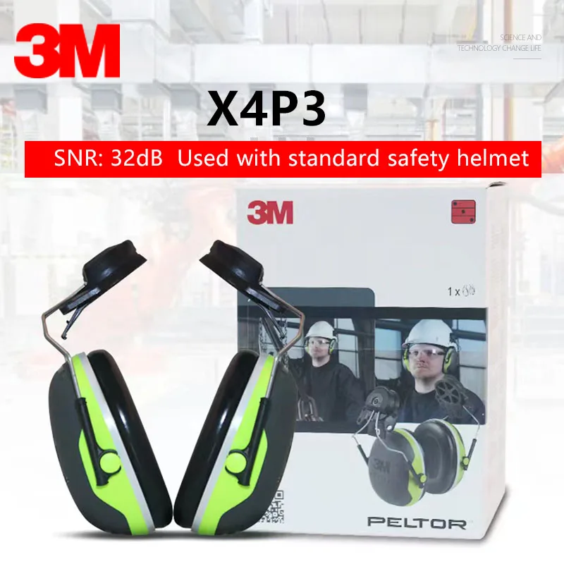 3m-ear-defenders-32-db-x4p3-green-peltor-x-series-paraorecchie-casco-montato-hi-viz-protezione-dell'udito-cuffie-di-sicurezza