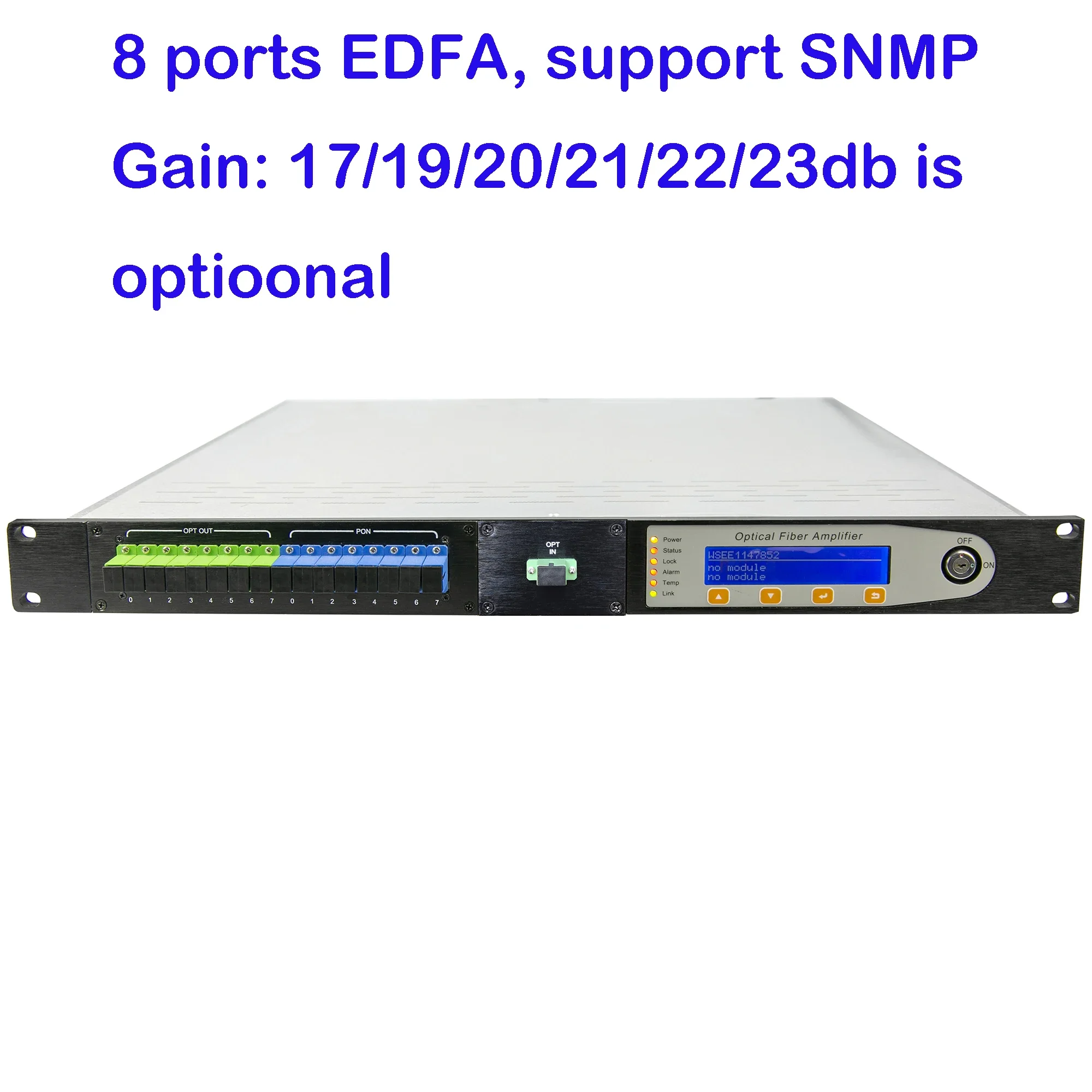 SNMP,WEB, FTTH EDFA,8x23dBm with WDM 1550nm Optical Fiber Amplifier Cable Erbium-Doped Fiber Amplifier (EDFA)