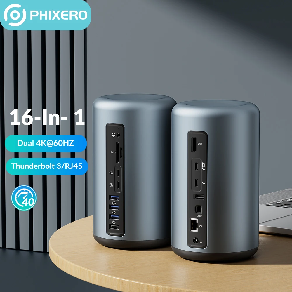 Phixero Thunderbolt 3 Docking Station Hub Da Usb C A 4K/8K Porta Display Hdmi Dp Rj45 Usb3.1 Per Macos Windows Tablet Dock Station