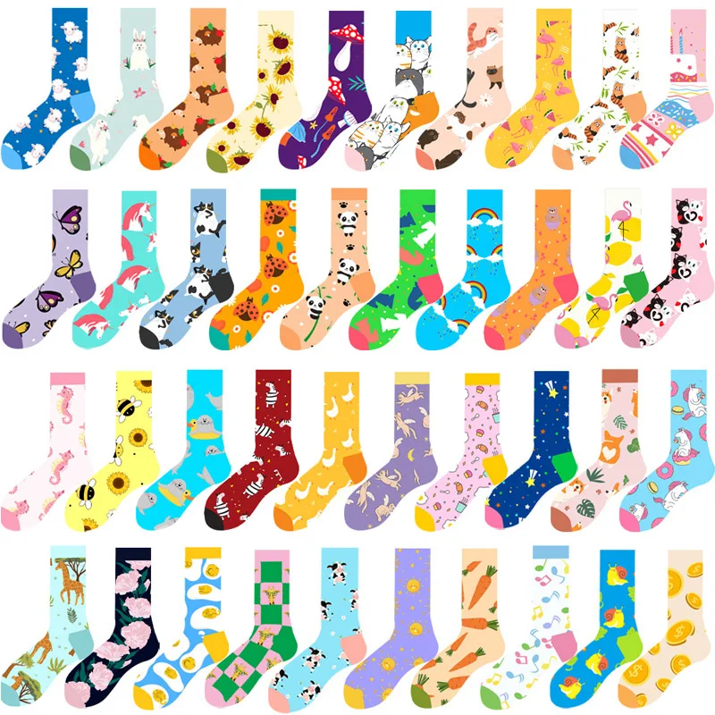 Description Picture 2 of itemWomen Socks Cartoon Animal Cute Printing Kawaii Calcetines Funny Sheep, Rabbit, Hedgehog, Flamingo, Seahorse Colour Socks