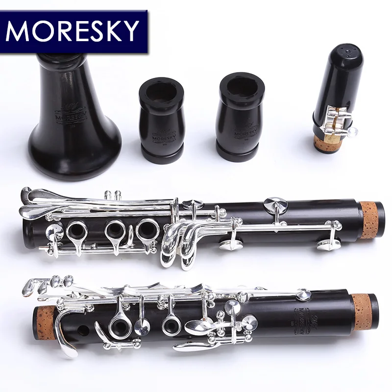 MORESKY-Professional Ebony Clarinet, 17 or 18 Keys, Silver Plated, Grenadilla, Solid Wood, Sib Klarnet, M9
