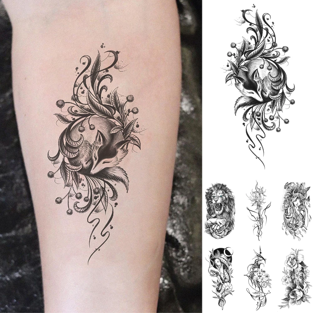 

Black Waterproof Temporary Tattoo Fox Body Art Sticker for Kids Men Women