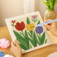 DIY Punch Needle Embroidery Kit with Frame 25x25cm Landscape Pattern for Beginner Cross Stitch Set Hoop Handmade Sewing Art Craf 2