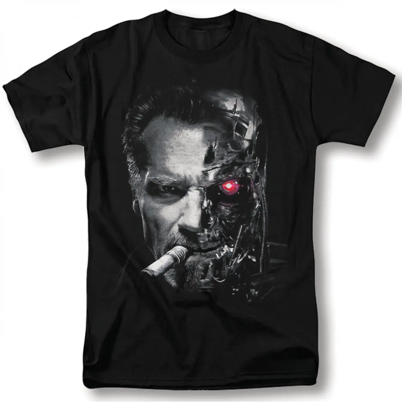 Terminator Movie T-Shirt Arnold Schwarzenegger Iconic Terminator Face Cyberpunk T-800 Design Schwarzes Kurzarm-T-Shirt mit Rundhalsausschnitt