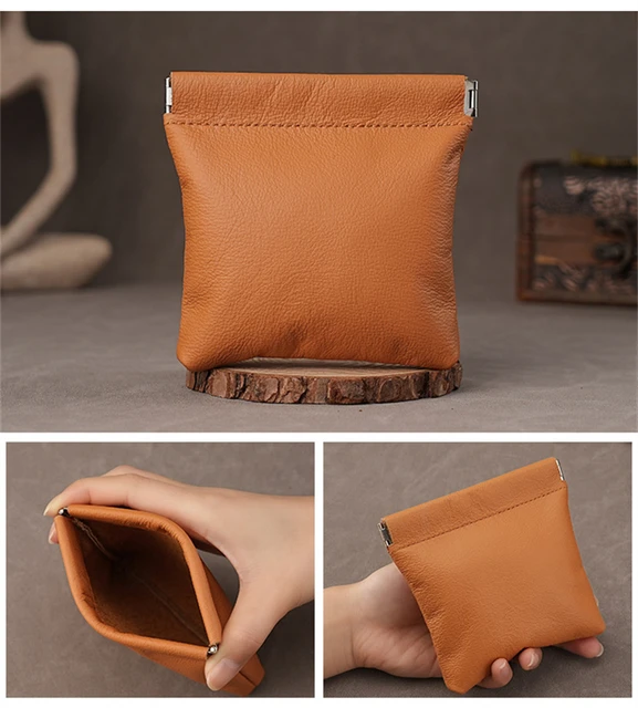 Chiusura A Scatto Portamonete In Vera Pelle Con Piccolo, Per