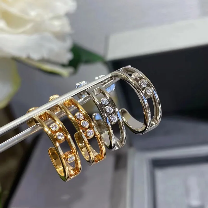 

Classic 3 Zircon Mobile Smooth Earrings with Original High Quality Logo Fashion Women's Valentine's Day Party Jewelry Gifts