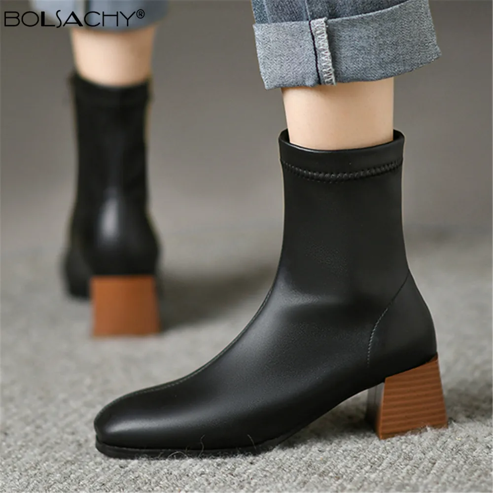 

2022 New Ankle Boots For Women Square Toe Fashion Shoes Autumn Winter Short Boots Zipper Square Heels Comfortable Lady Shoes