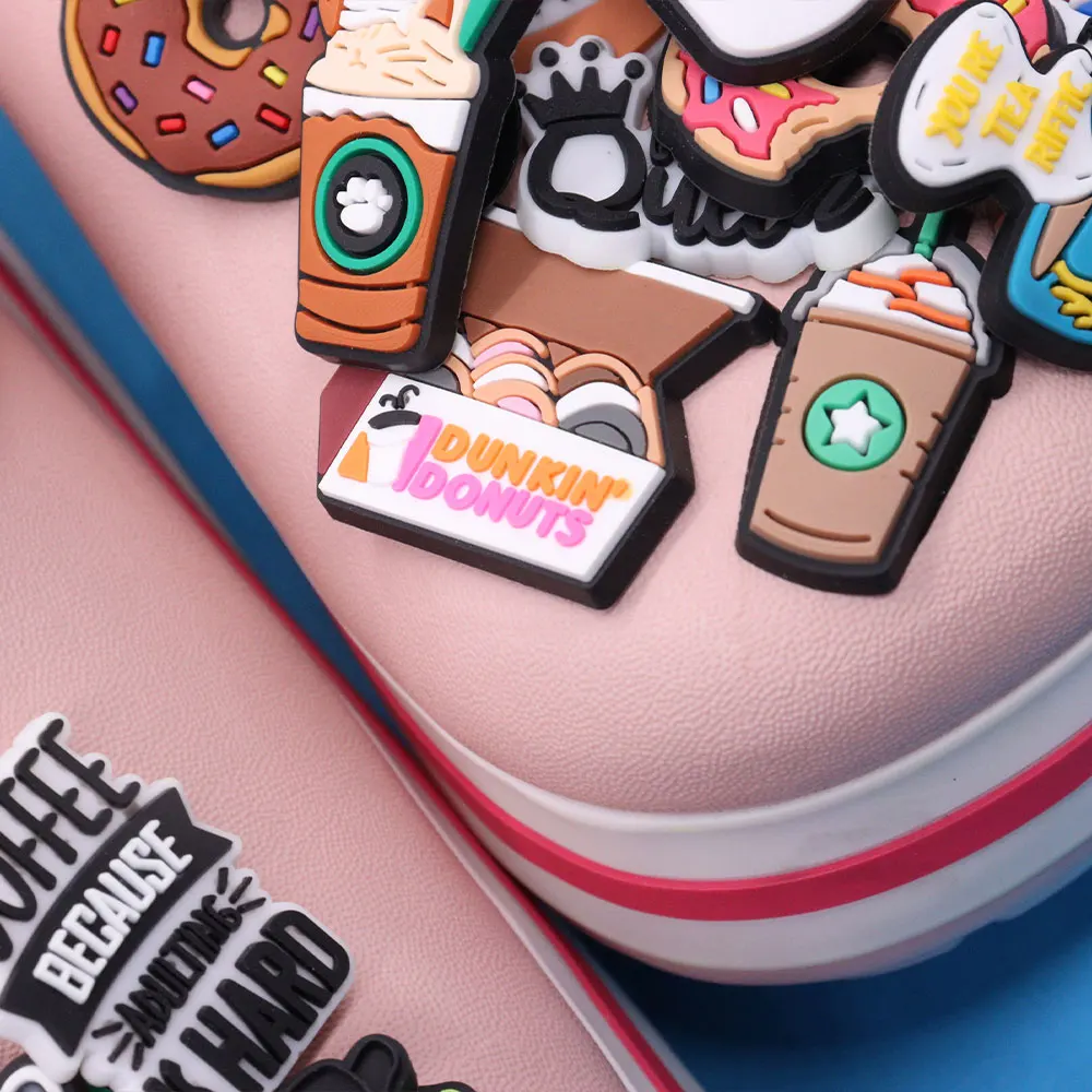 Hot Sale 1pcs PVC Shoe Charms Beverage Coffee Donut Ice Cream Accessories Sandal Shoes Decoration For Wristbands Kids X-mas Gift images - 6