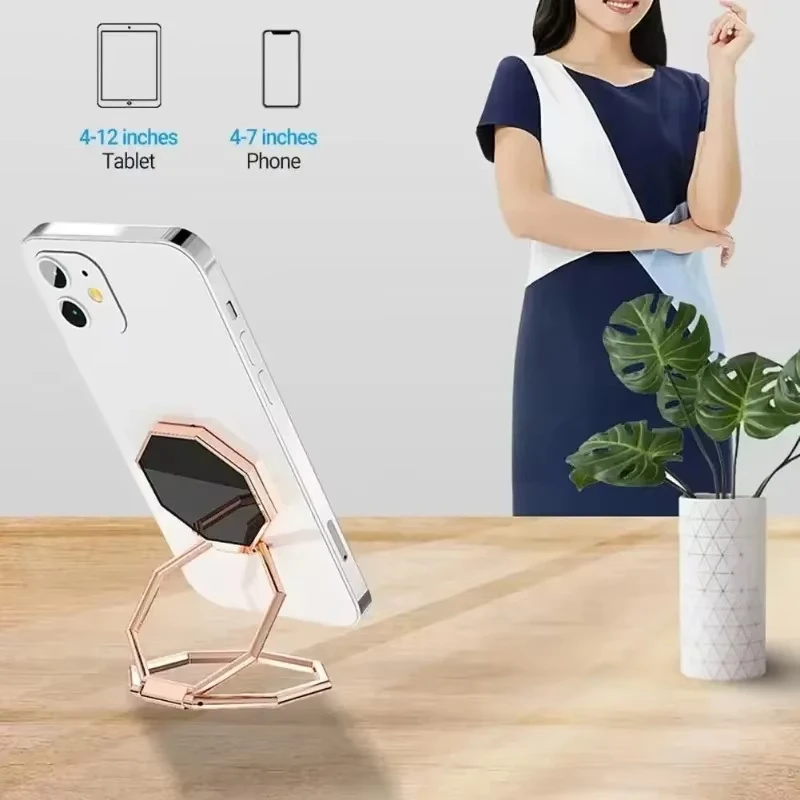 Ultra-Thin 360° Rotatable Foldable Phone Ring Stand - Multi-Angle Portable Hexagon Metal Holder